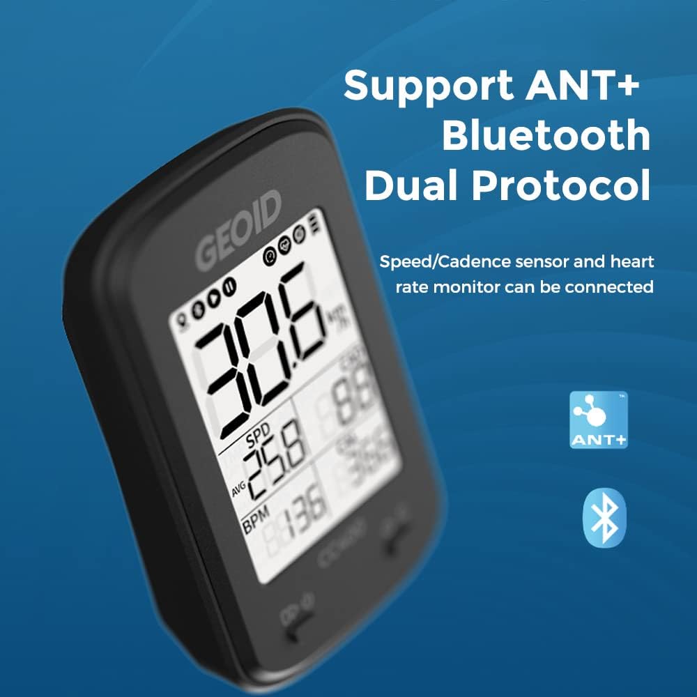 CC400 GPS Bike Computer,Wireless Bluetooth Waterproof Bicycle Speedometer Odometer,Rechargeable Cycling Computer MTB Tracker with LCD Automatic Backlight Display