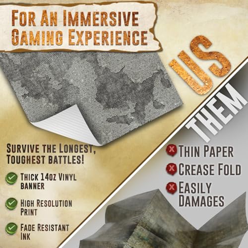 Battle Game Mat - 48x48 - Dungeons Tabletop Dragons Dice Role Playing Map - Wargaming RPG Warfare 40k Flames War - Reusable Miniature Figure Board Games - Warhammer Gaming Vinyl Mat