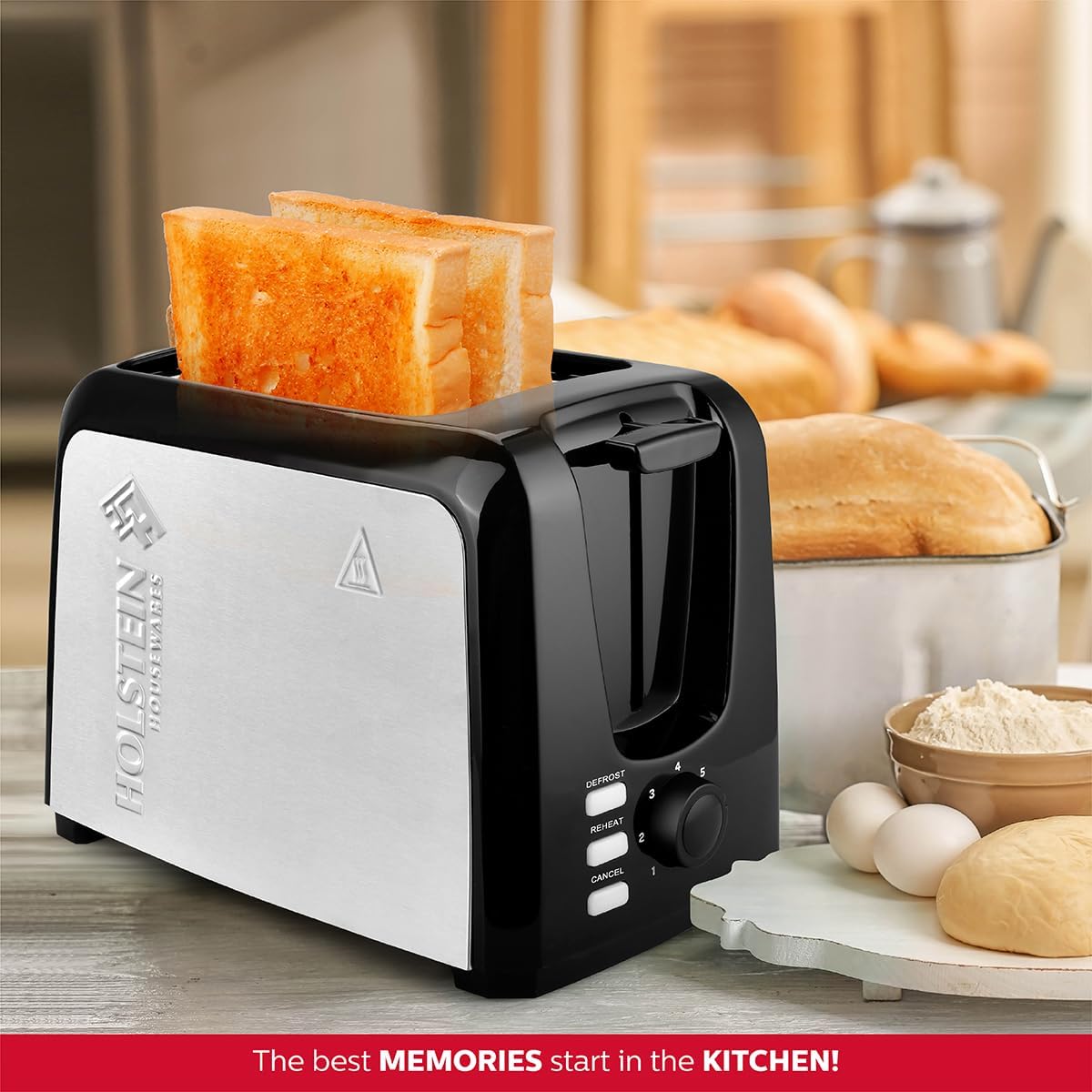 Holstein Housewares 2-Slice Toaster with 7 Browning Control Settings, Black - Great to Toast Bread, Bagels and Waffles