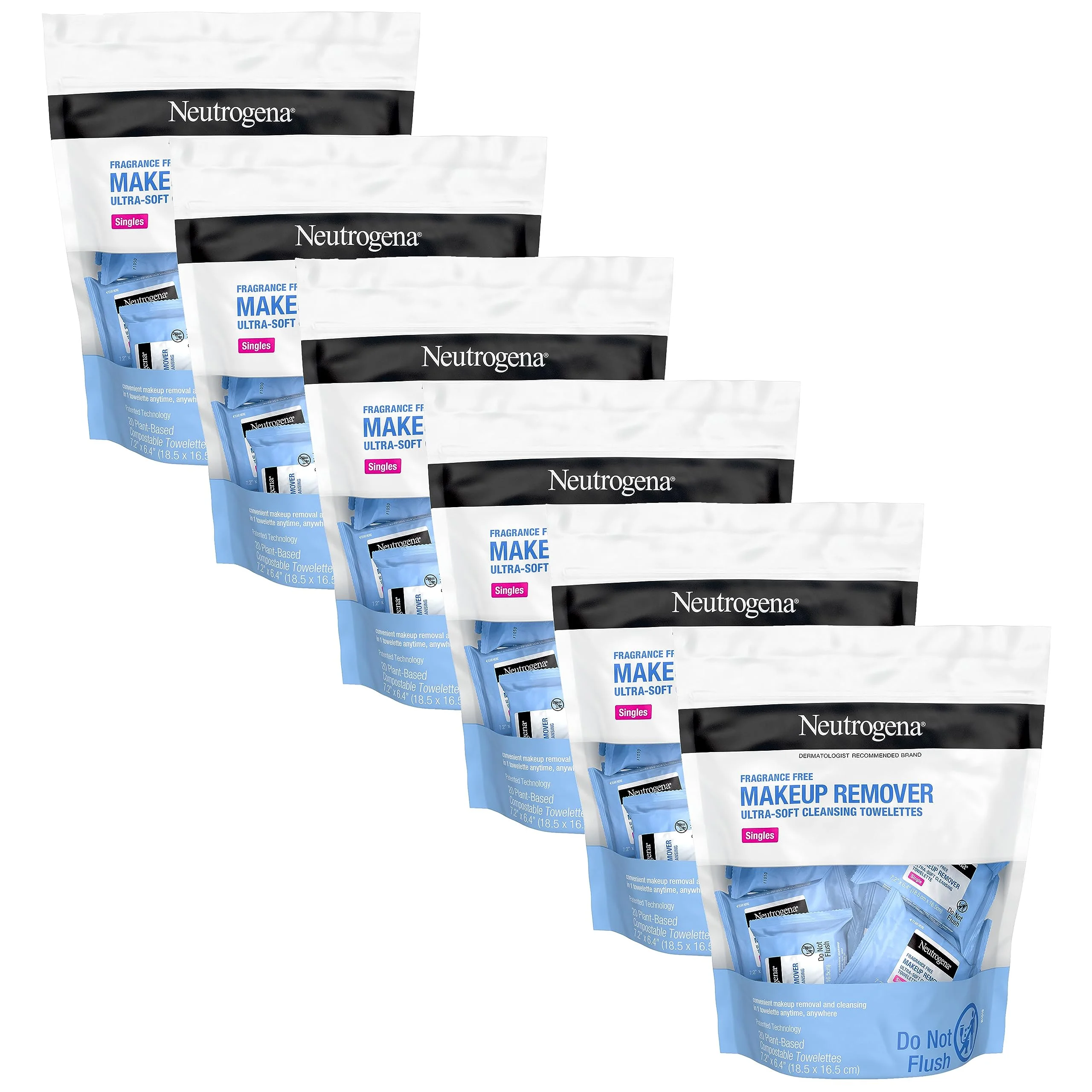 Ultimate Convenience: Neutrogena Fragrance-Free Makeup Remover Cleansing Towelette Singles - Individually-Wrapped Face Wipes for On-The-Go Beauty, 20 Ct (Pack Of 6)