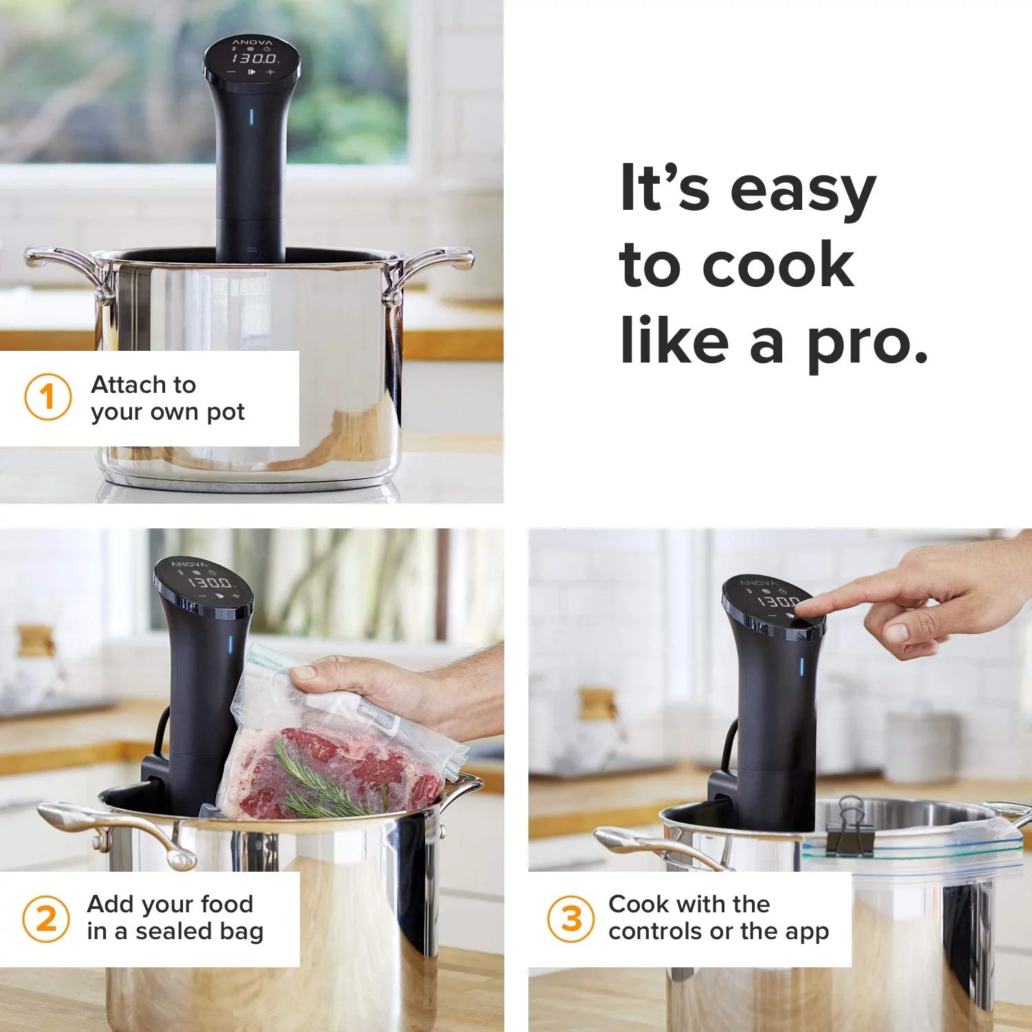 durable Anova Culinary AN400-US00 Nano Sous Vide Precision Cooker  12.8" x 2.2" x 4.1"  Black
