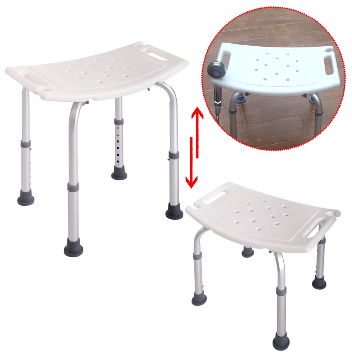 Jaxpety 6 Adjustable Height Bath Shower Chair Medical Bench Bathtub Stool Seat White New