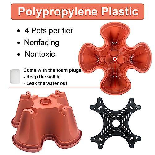 DUNCHATY Stackable Planters 7 Tier Vertical Garden Planting Tower Planters Strawberry, Herb, Flower, and Vegetable Planter Indoor Outdoor Gardening Pots with Removable Wheels and Tools