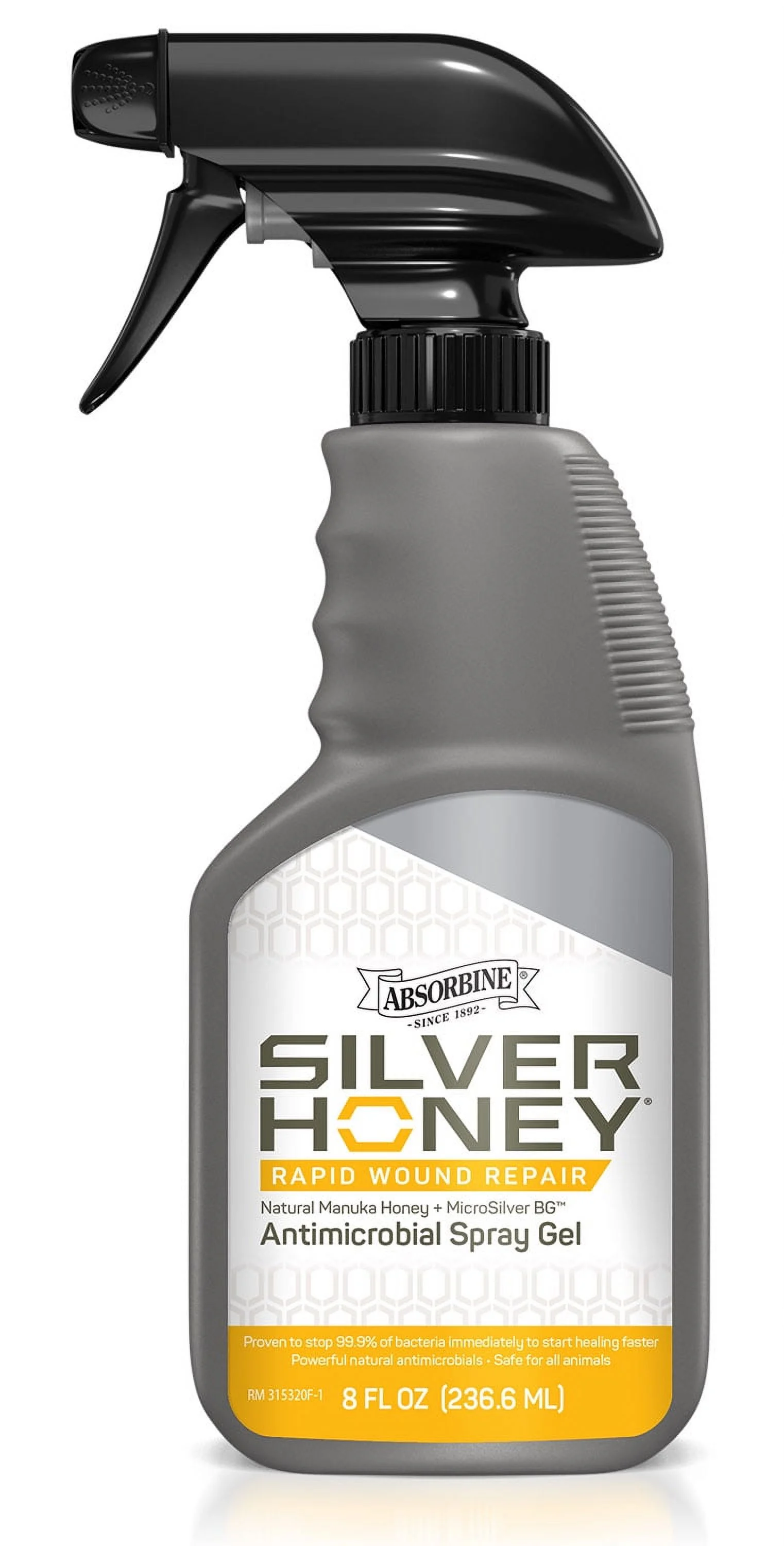 Absorbine Silver Honey Rapid Wound Repair Spray Gel, Manuka Honey & MicroSilver BG, Veterinarian Tested Horse & Animal Wound Care, 8oz Bottle
