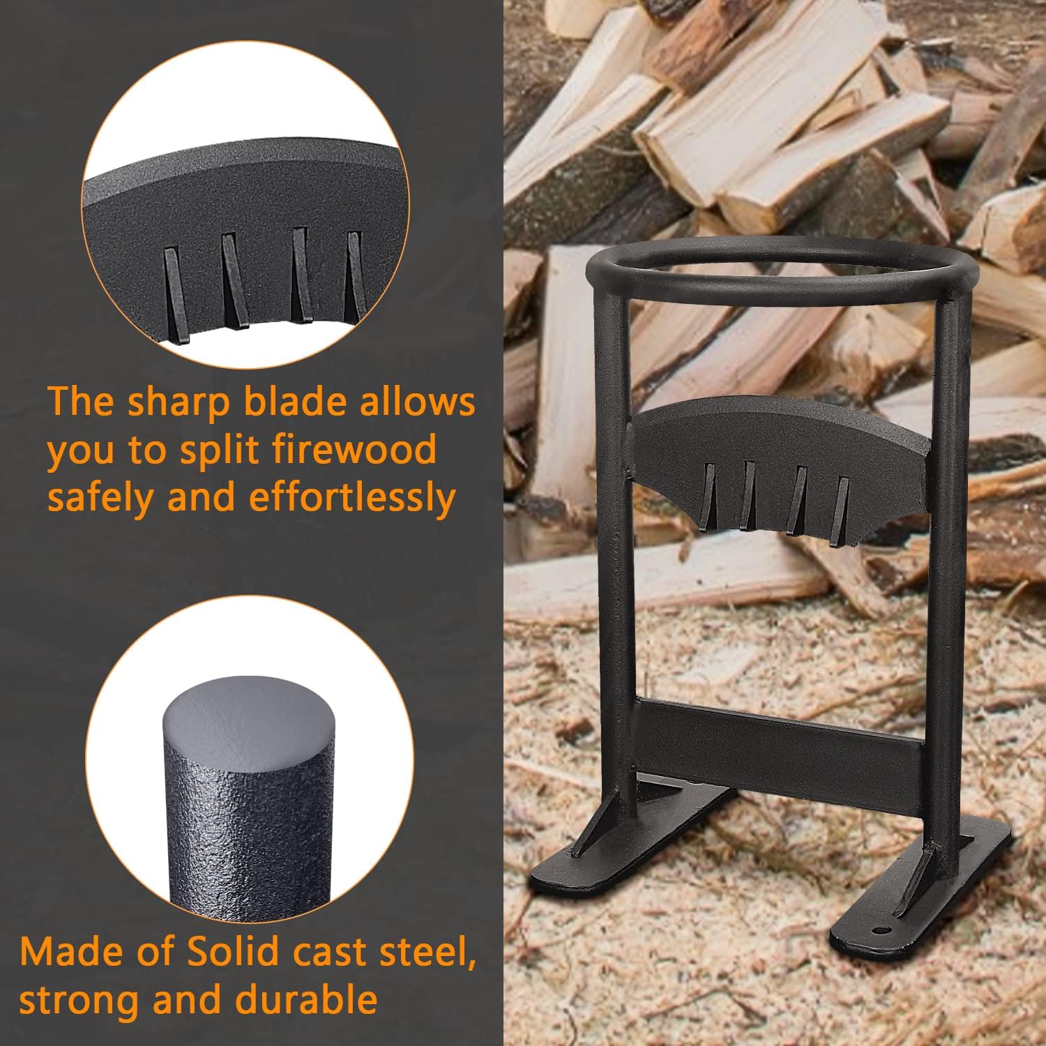 GARDRIT Wood Splitter Cast Steel Firewood Kindling Splitter, Heavy Duty Manual Log Splitter Wedge High-Impact Kindling Splitter Cracker Firewood Cutter