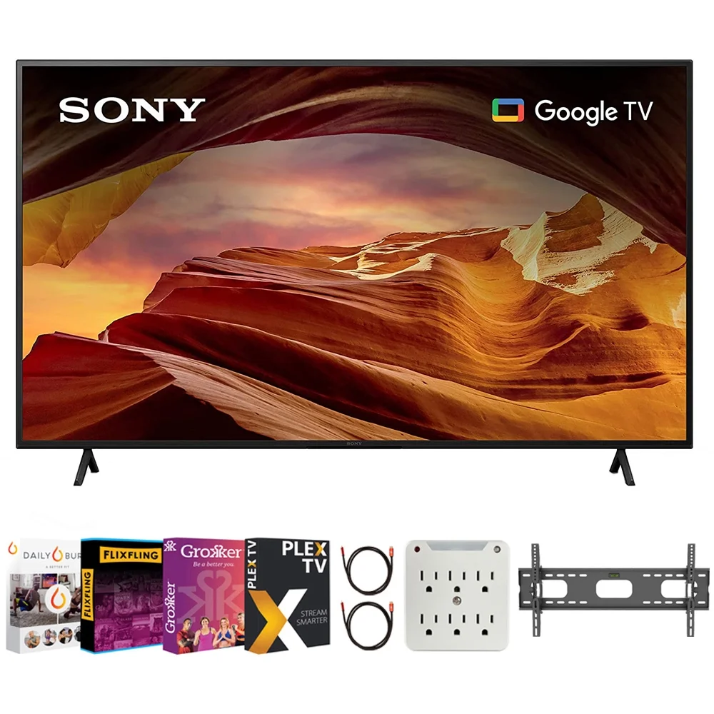 Sony KD43X77L X77L 43 Inch 4K HDR LED Smart TV with Google TV 2023 Bundle with Premiere Movies Streaming + 37-100 Inch TV Wall Mount + 6-Outlet Surge Adapter + 2x 6FT 4K HDMI 2.0 Cable