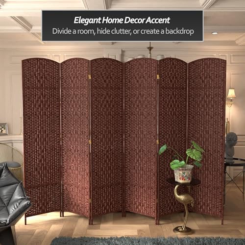 Red Lantern 7 ft. Tall Diamond Weave Dark Beige-6 Panels Room Divider