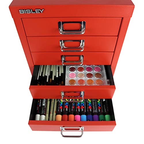 Bisley 10-Drawer Steel MultiDrawer Cabinet - Black, Chrome Pull Handles with Label Holders, Powder-Coated Steel, Removable Drawers, Fits Under Most Desks, Labels Included