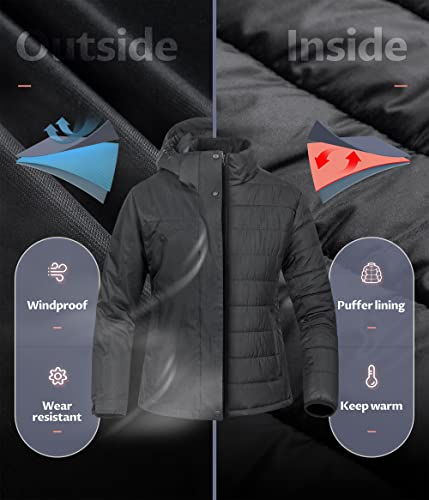 CREATMO US Women's 3 In 1 Waterproof Ski Jacket Windproof Snowboarding Jacket Warm Winter Snow Coat Raincoat