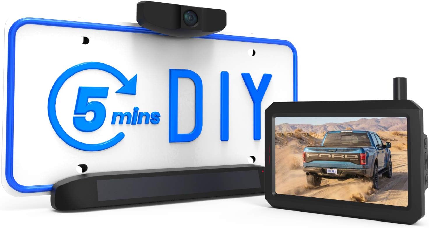 AUTO-VOX Solar Wireless Backup Camera, 5 Mins DIY Installation, 5 Inch HD Monitor with Digital Wireless Signal and HD Image Waterproof Rear View Camera for Truck,Car,RV