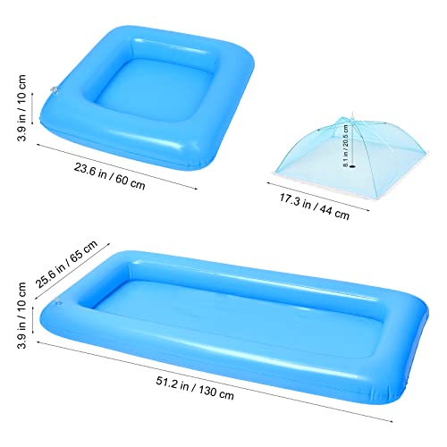 HEMOTON 2Pcs Inflatable Serving Bar, Buffet Cooler with Drain Plug - Salad Picnic Ice Food Server, Food Drink Salad Buffet Tray with 3Pcs Mesh Food Cover, BBQ Pool Party Supplies