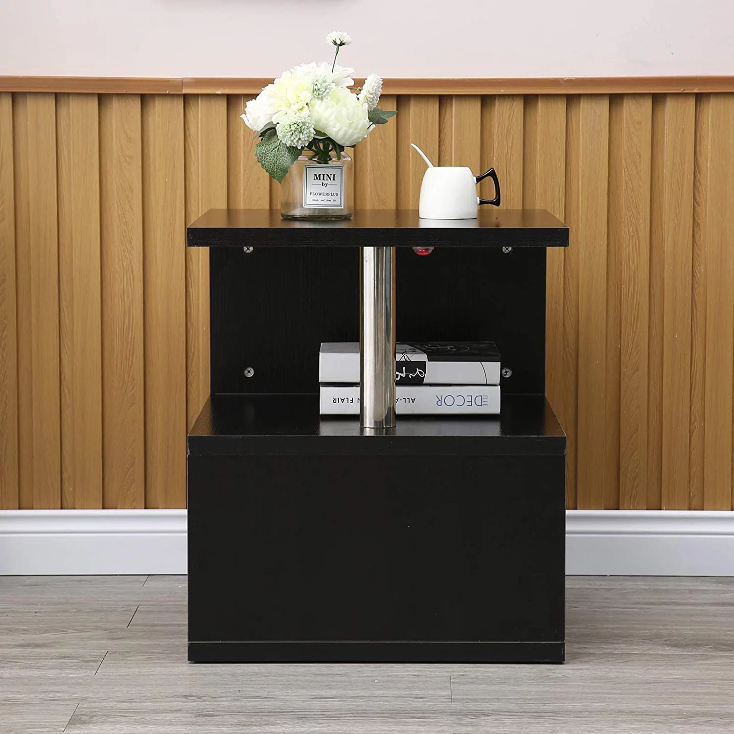 Modern 3Tier S-shaped Sofa Side End Table Furniture LED High Gloss Coffee Table Black