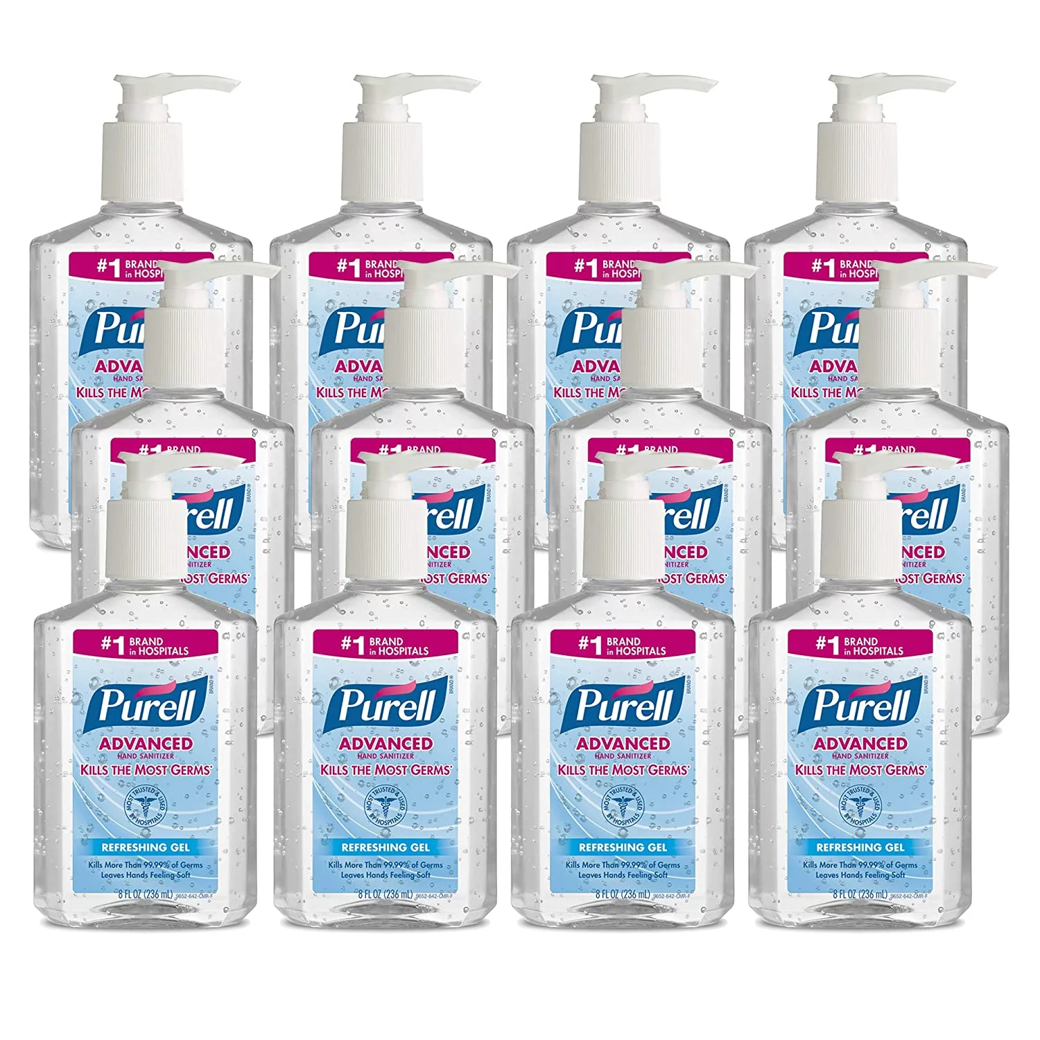 Advanced Hand Santizer, Refreshing Gel, Clean Scent, 8 fl oz Table Top Pump Bottle (Case of 12)