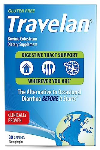 Anti Diarrhea Travel Medicine for Gas Relief, Bloating, Cramping and Digestive Support, Natural Colostrum Dietary and Immune Support Supplement, Blister Pack for Travel, 30 Pills