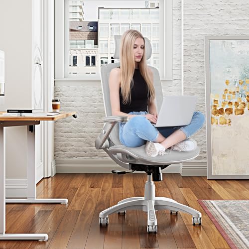 GABRYLLY Ergonomic Office Chair with Footrest, High Back Home Desk Chair - 3D Headrest, Flip-Up Arms, 135° Tilt and Wide Cushion, Heavy Duty Mesh Chairs for Task Computer Gaming,GYB01-FT