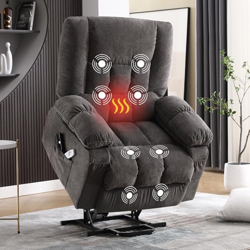 Power Lift Recliner Chair with Vibration Massage and Lumbar Heating for Elderly, Electric Lift Recliner Single Sofa with Side Pocket and USB Charge Port for Living Room