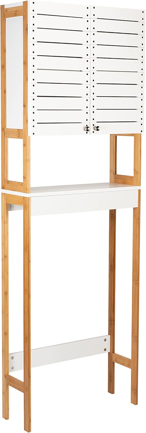 Organize It All 3 Shelf Over The Toilet Bamboo Space Saver Cabinet in White Bathroom Spacesaver