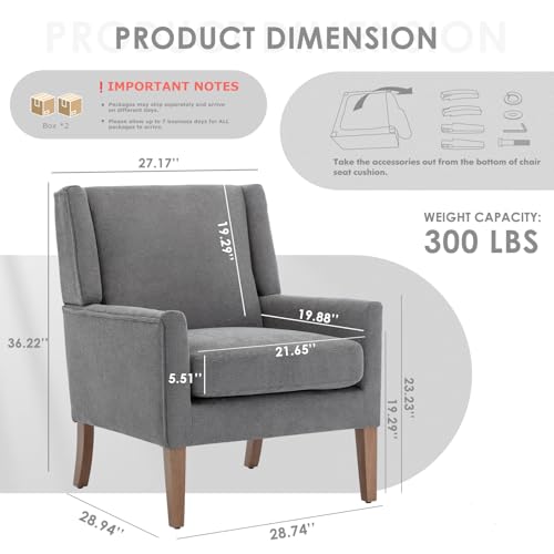 COLAMY Modern Wingback Living Room Chair, Upholstered Fabric Accent Armchair, Single Sofa Chair with Lounge Seat and Wood Legs for Office/Bedroom/Reading Spaces, Beige