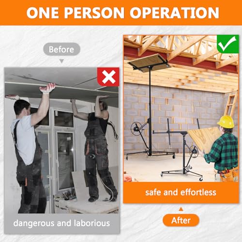 Drywall Lift 11FT, 150LBS Heavy Duty Sheetrock Lift, Drywall Lift Panel Hoist, 360° Adjustable Drywall Jack Lift for Ceiling, Drywall Lifter for Home Improvement, Classic Black