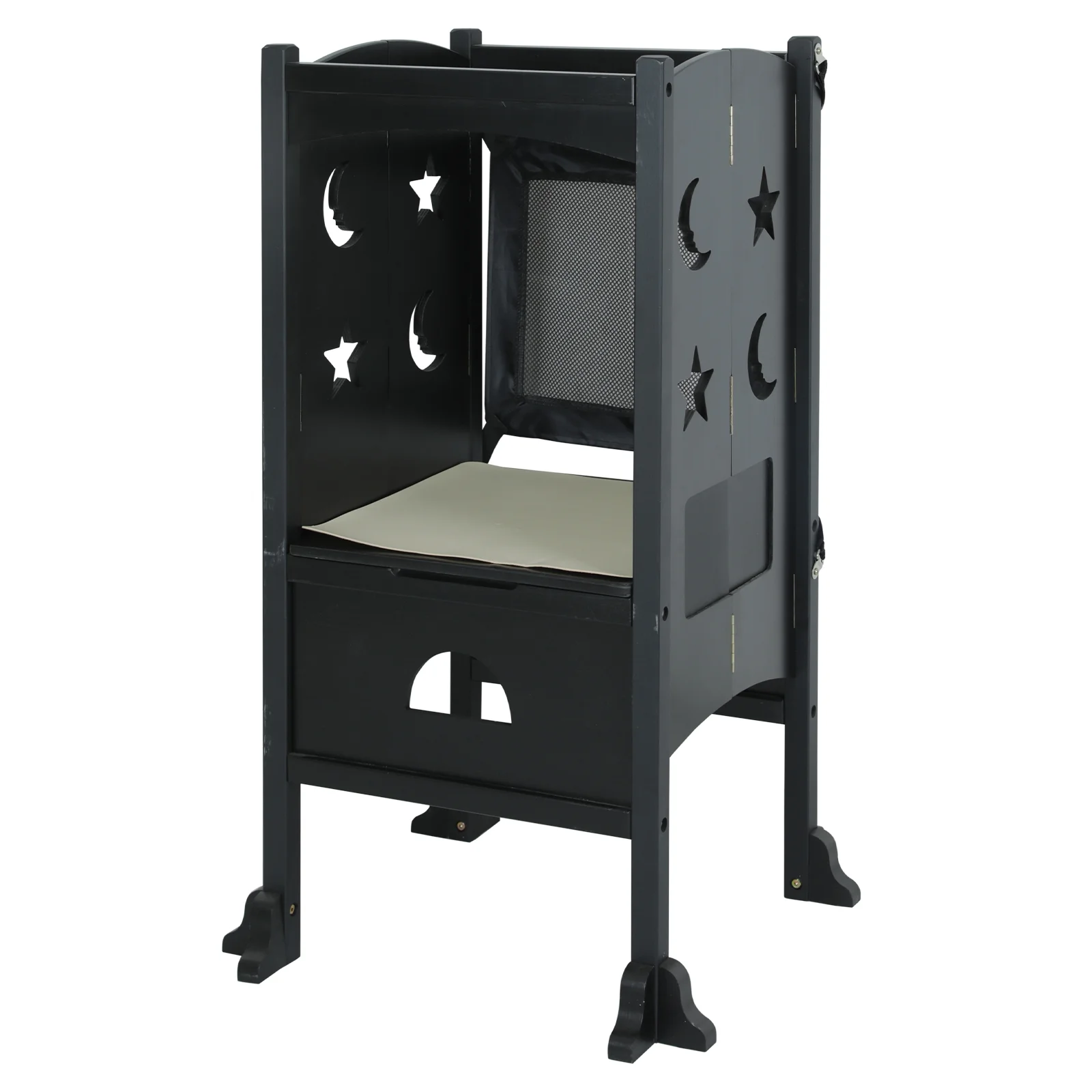 Fionafurn Wooden Kitchen Step Stool, Folding Toddler Stool Counter Kids Kitchen Step Stool,Black