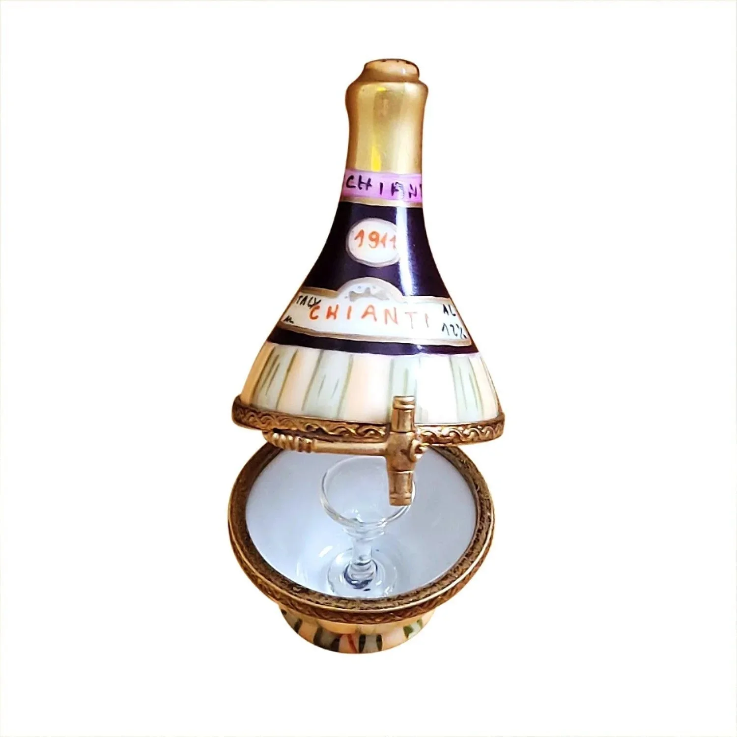 Chianti In Basket with Removable Wine Glass Limoges Box Porcelain Figurine