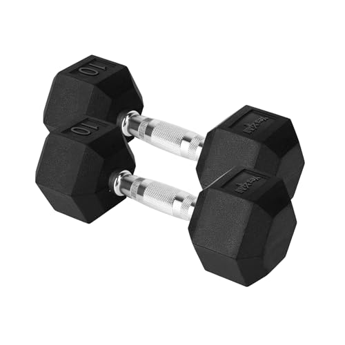 Yes4All Chrome/Rubber Grip Encased Hex Dumbbells – Hand Weights With Anti-Slip 10-30 LBS Pair