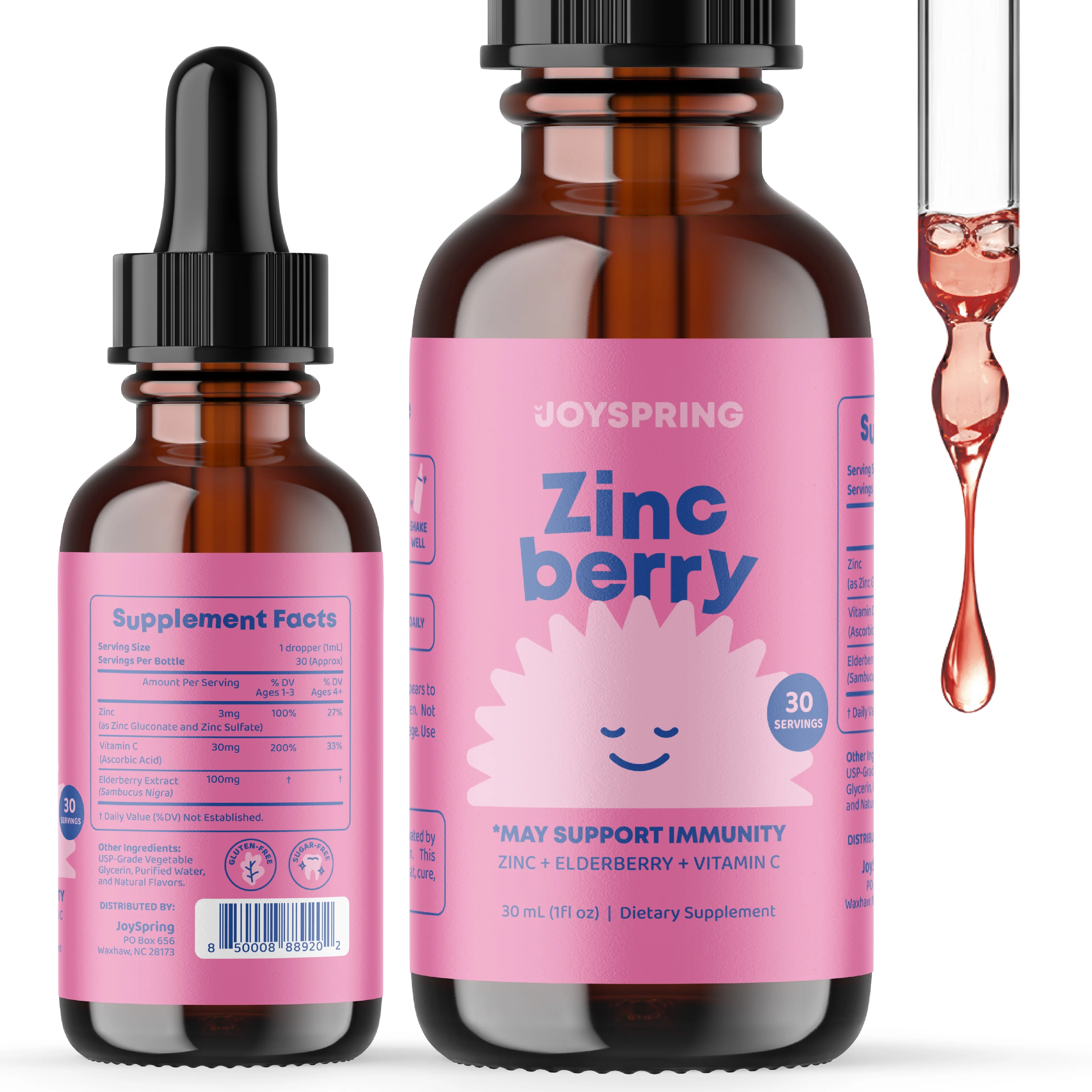 JoySpring Zinc Liquid Supplement Drops for Kids - with Elderberry Extract