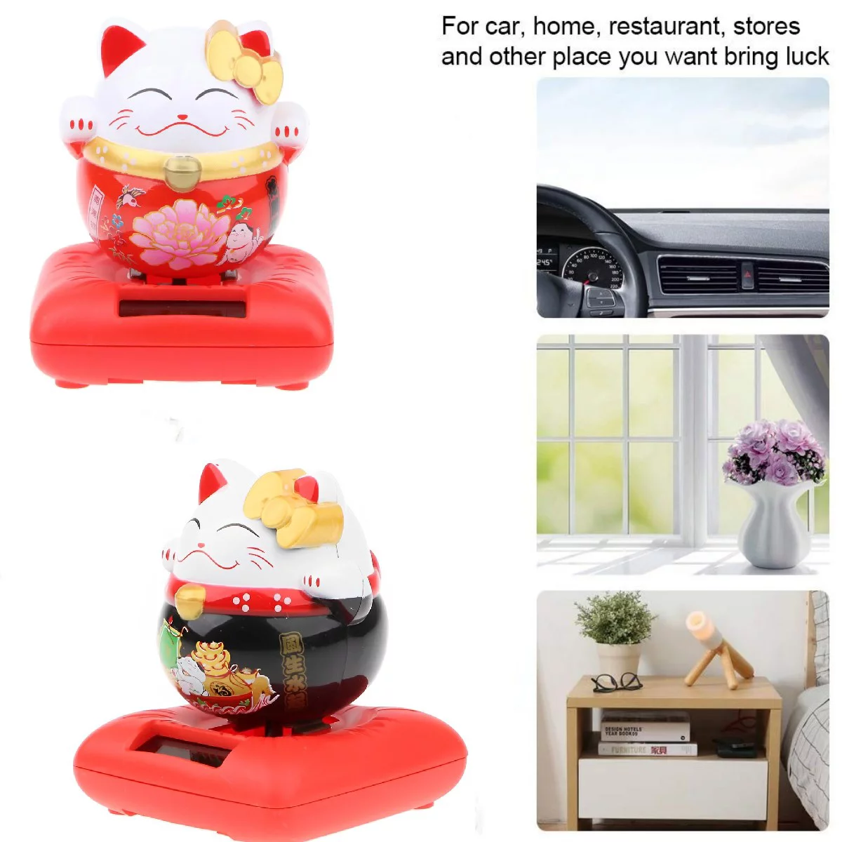 Solar Powered Dancing Toy Lucky Cat Waving Arm Maneki Neko Japanese Kimono Maiko Geisha in Assorted Colors, 3 inch - Set of 6