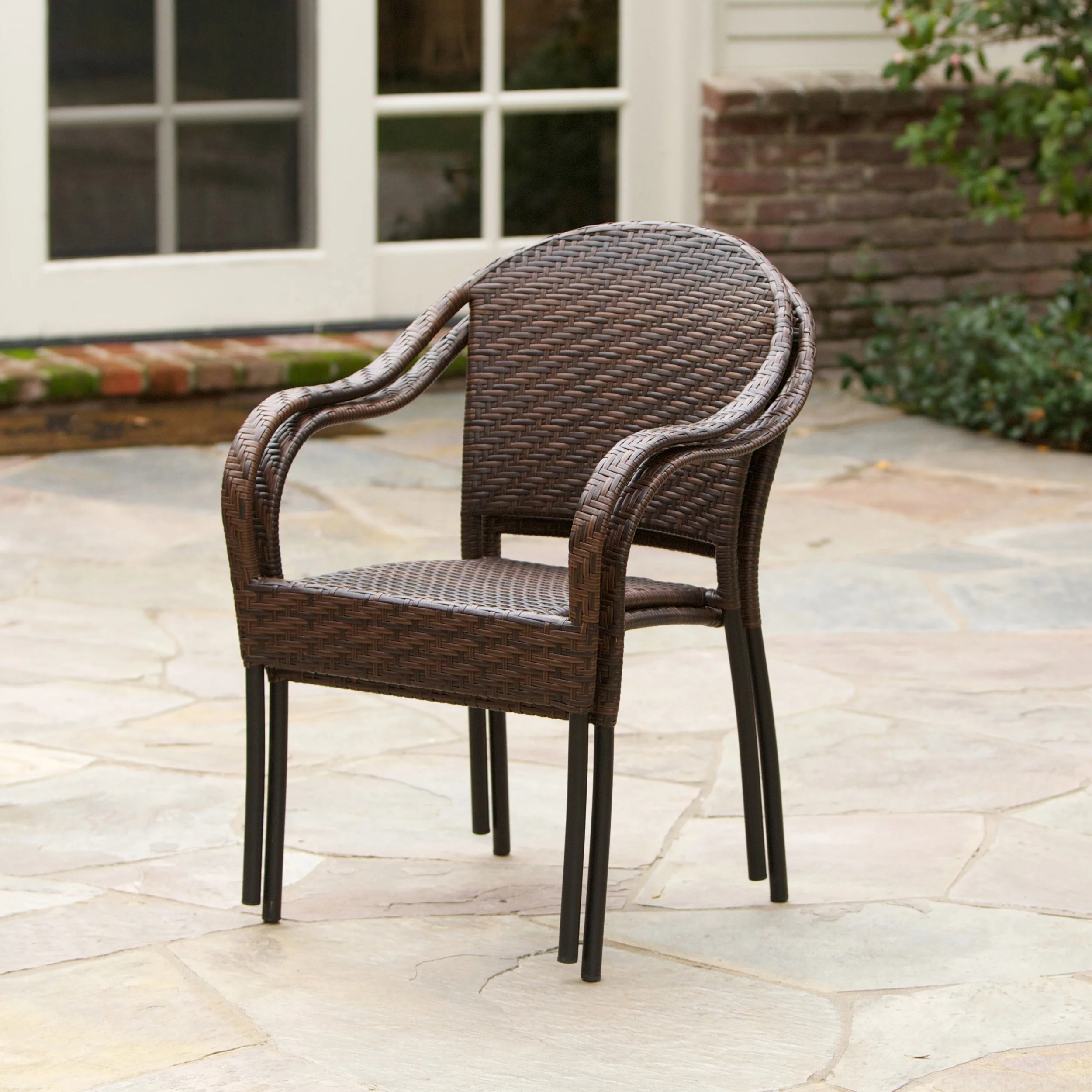 GDF Studio Cerelia Outdoor Wicker Stacking Dining Chairs, Set of 2, Multibrown