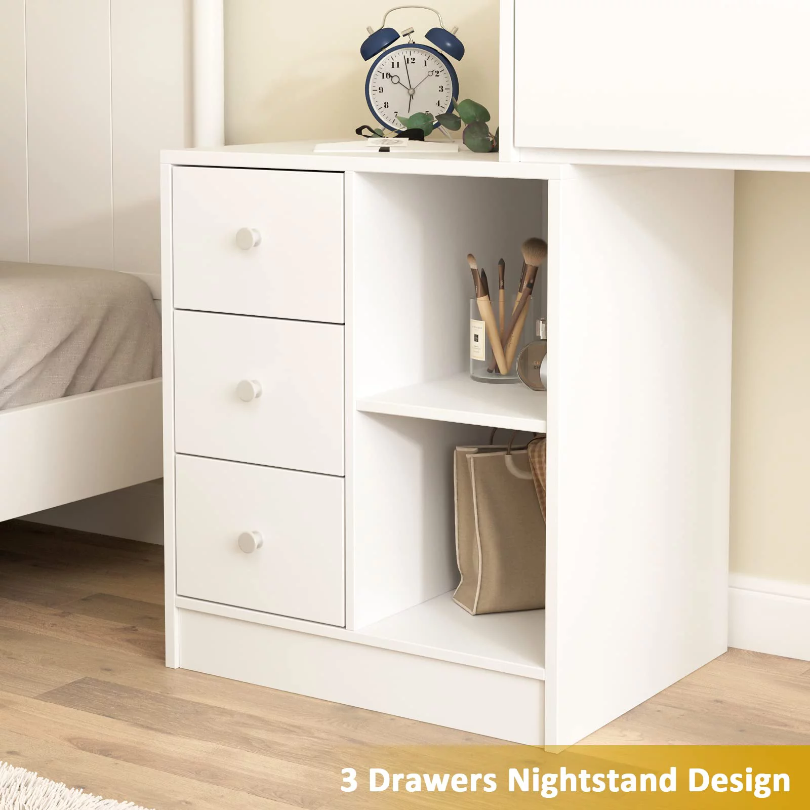 Veanerwood Makeup Vanity with Lights and Mirror, Vanity Desk Dressing Table with Power Strip and Drawers, Bedroom, 48.3in, White