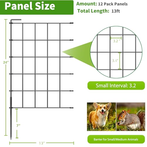 12 Pack Decorative Garden Fence Panels 24 in (H) x 13 ft (L) Metal Wire Border Animal Barrier, No Dig Fencing for Patio Yard Landscape Flower Bed Outdoor Decor