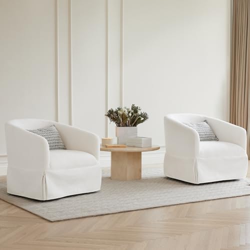 Swivel Accent Chair Set of 2, 360 Degree Linen Fabric Armchair Modern Barrel Chairs Armchair for Living Room Bedroom Home and Office,Cream White