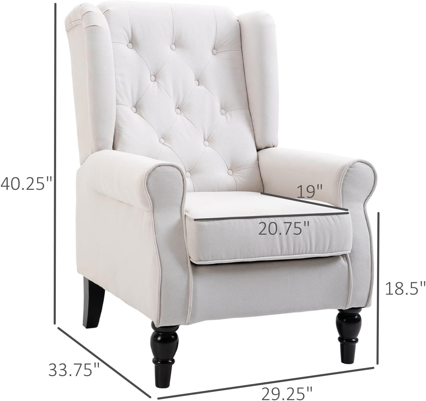 HOMCOM Button-Tufted Accent Chair with High Wingback, Rounded Cushioned Armrests and Thick Padded Seat, Set of 2, Cream White