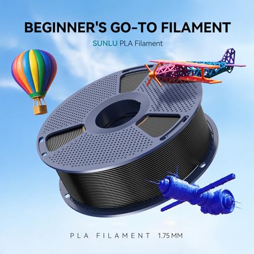 SUNLU 4kg PLA 3D Printer Filament Bundle, Neatly Wound PLA Filament 1.75mm ±0.02mm, Individually Vacuum Packed, 4kg in Total, 1kg per Spool, 4 Pack, 4000g, 4Black