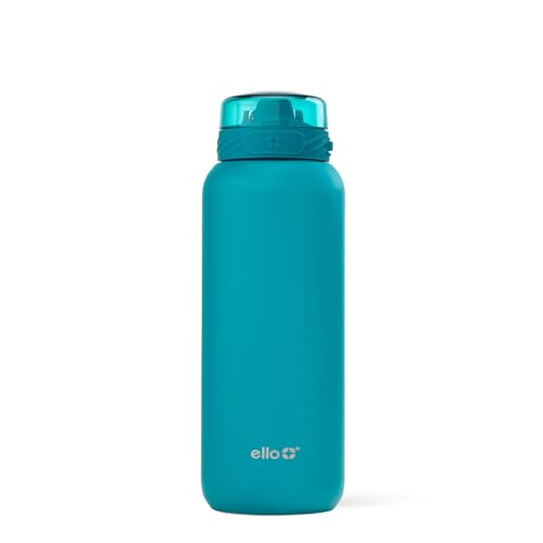 Ello Cooper 32oz Stainless Steel Water Bottle with Straw and Carry Handle, Double Walled and Vacuum Insulated Metal, Leak Proof Locking Lid with Soft Silicone Spout, Reusable, BPA Free, Yucca