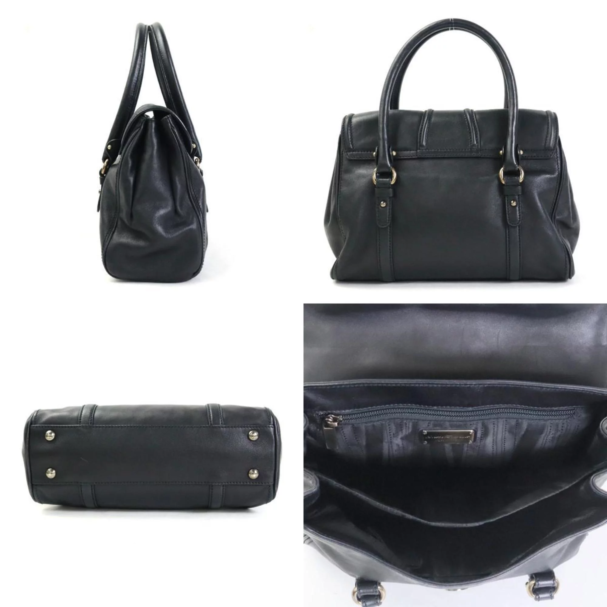 Pre-Owned Salvatore Ferragamo Handbag Valara Ribbon Leather Black Ladies (Good)