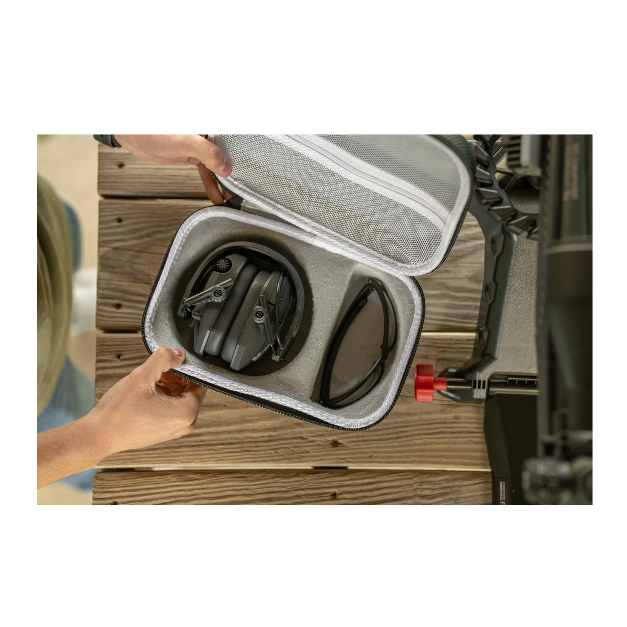 Walker's FireMax Behind the Neck Muff w/ Large Protective Carrying Case Bundle