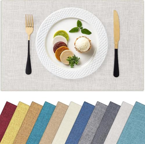 Homaxy Cloths Placemats for Dining Table Set of 6, Heat Resistant Washable Cotton Linen Blend Table Mats, Easy to Clean Place Mats for Indoor Outdoor Party Kitchen Decoration, 13