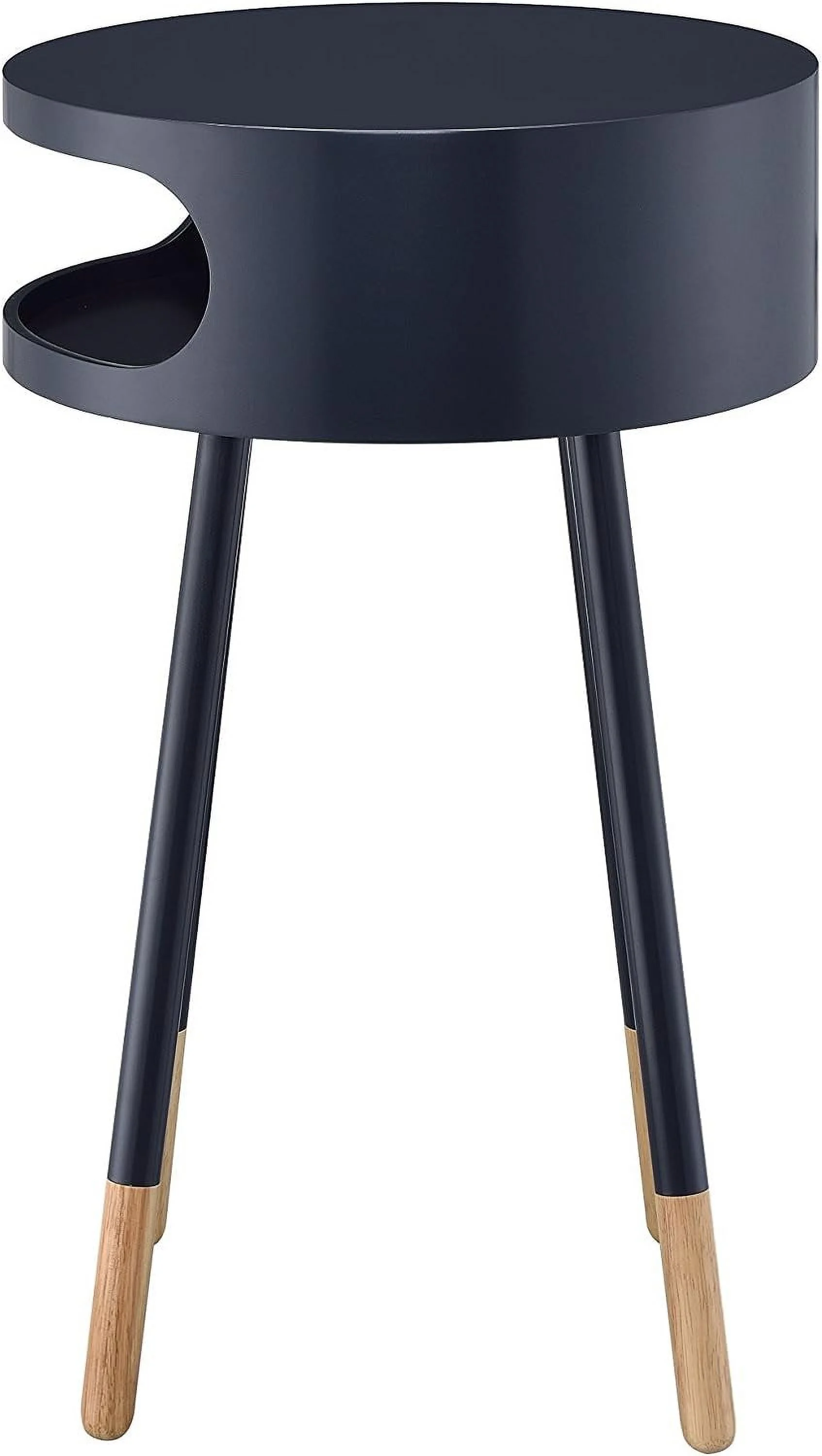 Sonria Wood Round End Table With Open Compartment In Black  Natural
