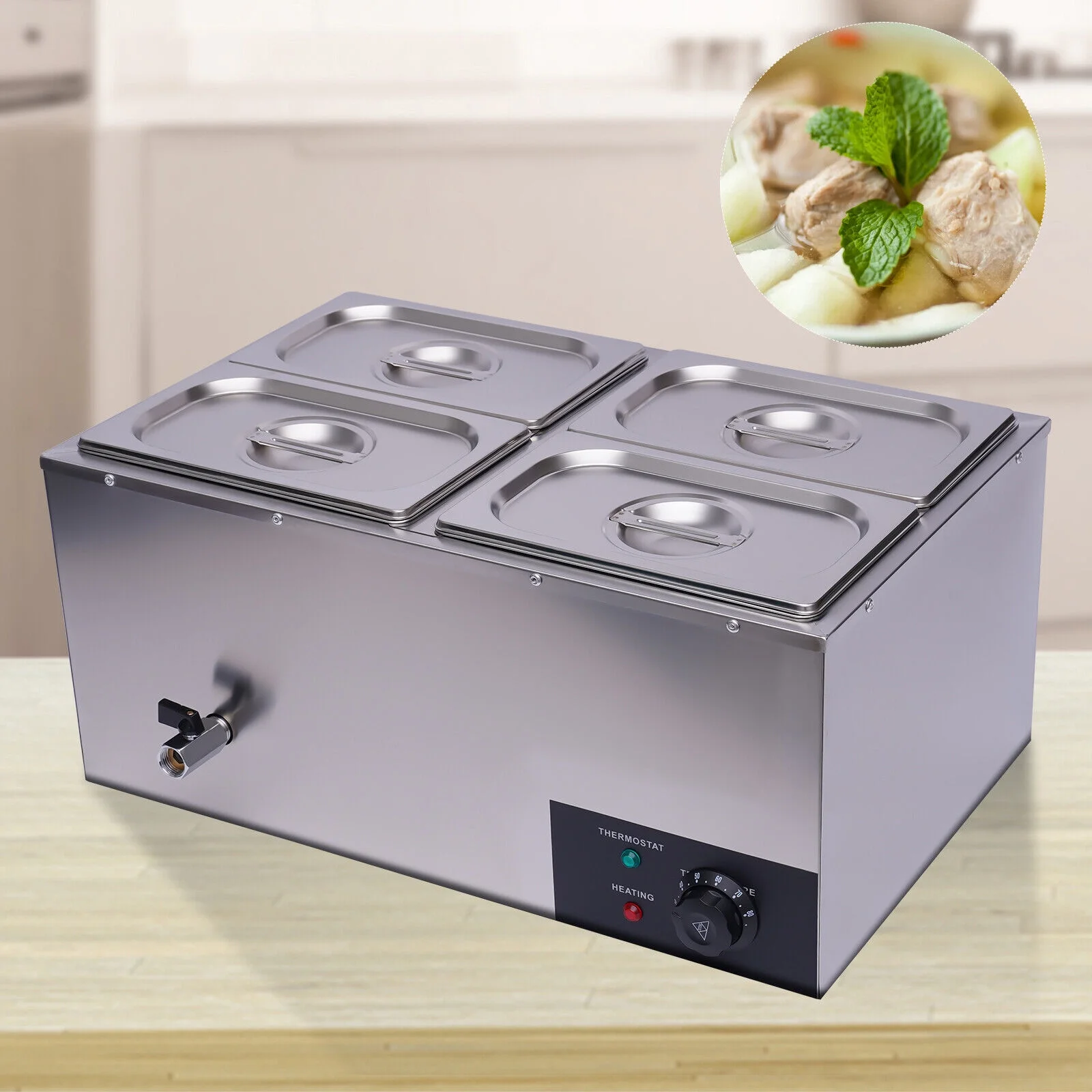 Miumaeov 110V 4-Pan Commercial Food Warmer with Adjustable Temperature Home Food Steam Table Electric Countertop Restaurant Warming Buffet Server