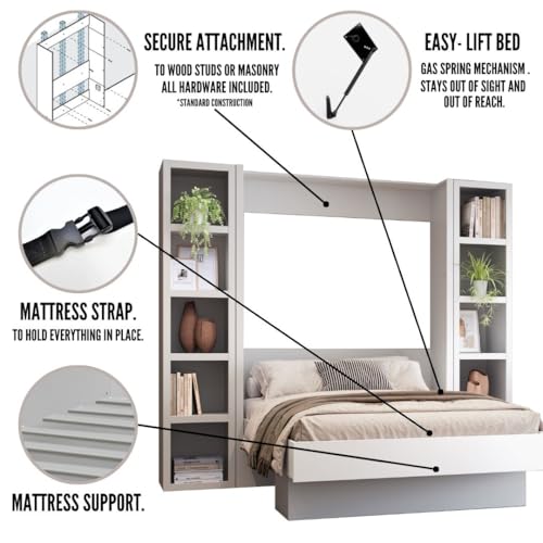 Oakland Living Easy-Lift Queen Murphy Wall Bed in Brown Wood Grain with Two Bookshelves