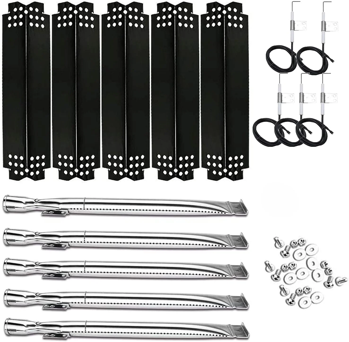 Grisun Grill Replacement Parts for Home Depot Nexgrill 720-0830H, 5 Burner 720-0888 720-0888N Gas Grill, Included 5 Grill Burner Tube, 5 Heat Plates Shield Tents