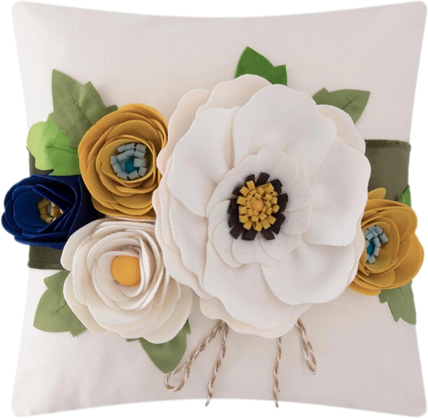 JWH 3D Handmade Spring and Summer Decorative Colorful Throw Pillow Floral Accent Pillow Case 18x18inch