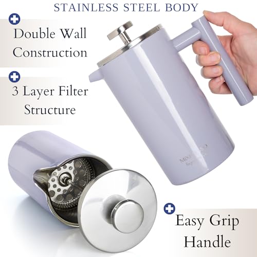 Mixpresso Stainless Steel French Press Coffee Maker 27 Oz 800 ml, Double Wall Insulated French Press Stainless Steel, Easy Clean Tea Brewer, Easy Press Durable Metal Coffee Press