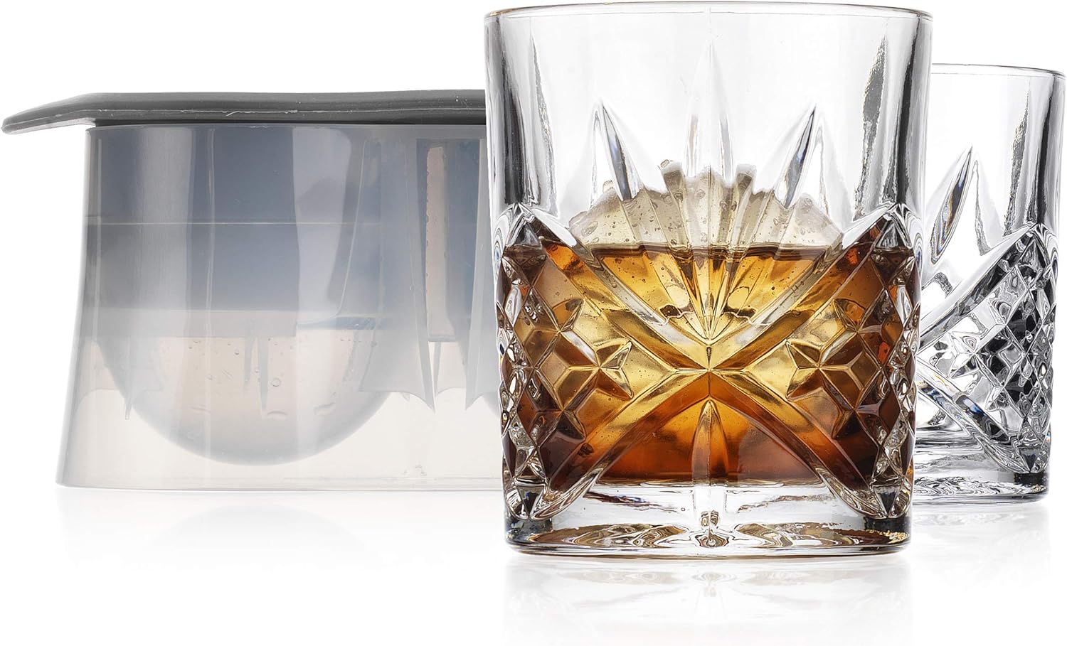 Godinger Old Fashioned Whiskey Glasses and Ice Ball Sphere Mold Whiskey Chilling Set - Dublin Collection, Set of 2