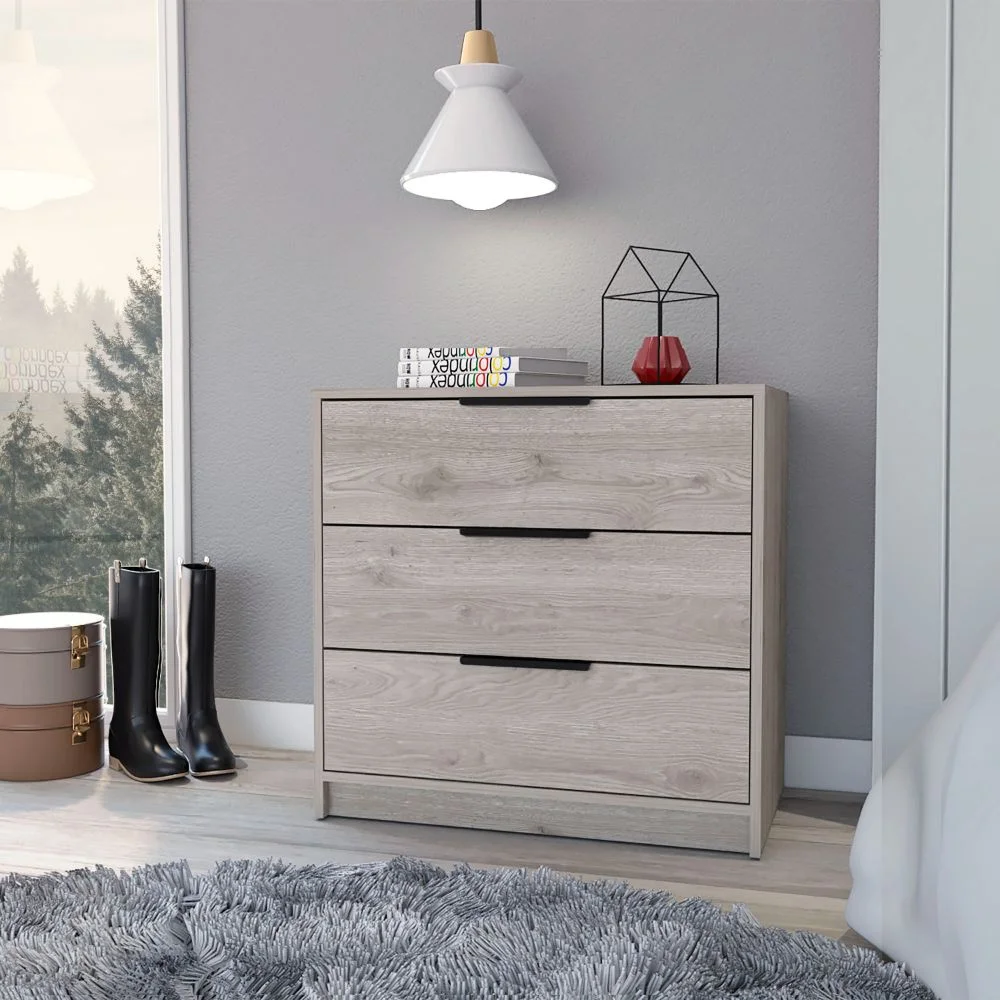Depot E-Shop DE-CLZ6591 Egeo 3 Drawers Dresser with Superior Top, Light Gray