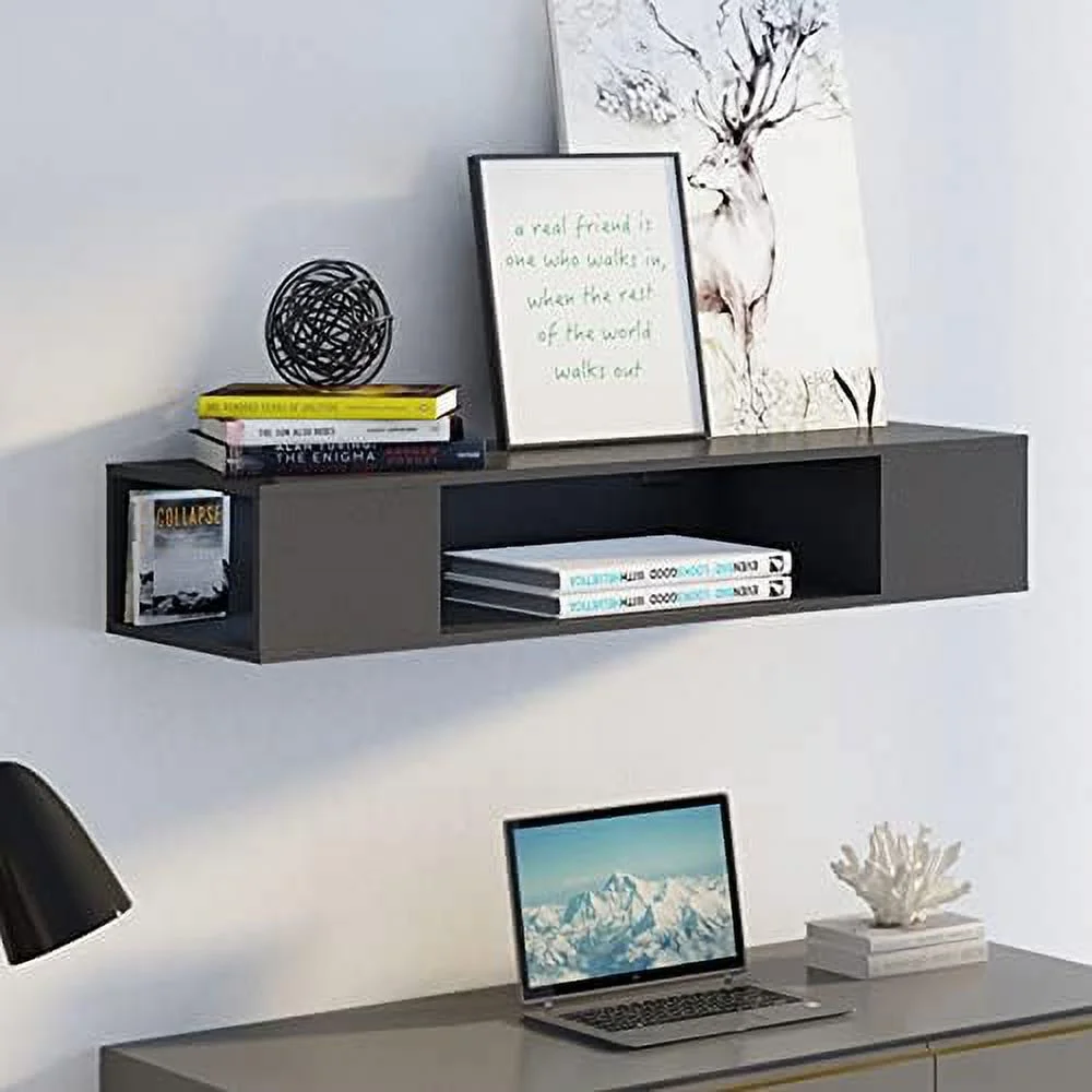 HBBOOMLIFE Floating TV Stand   Wall Mounted Entertainment Center Media Console Component Under TV TV Media Console  with   Black