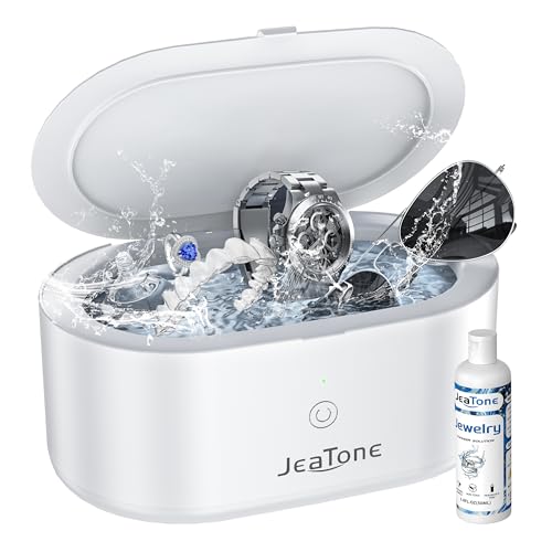 Ultrasonic Jewelry Cleaner Machine, JeaTone 20oz 46KHz Professional Ring Cleaner with 304 Stainless Steel Tank for All Jewelry, Eyeglasses, Watch Strap, Retainer, Dentures White