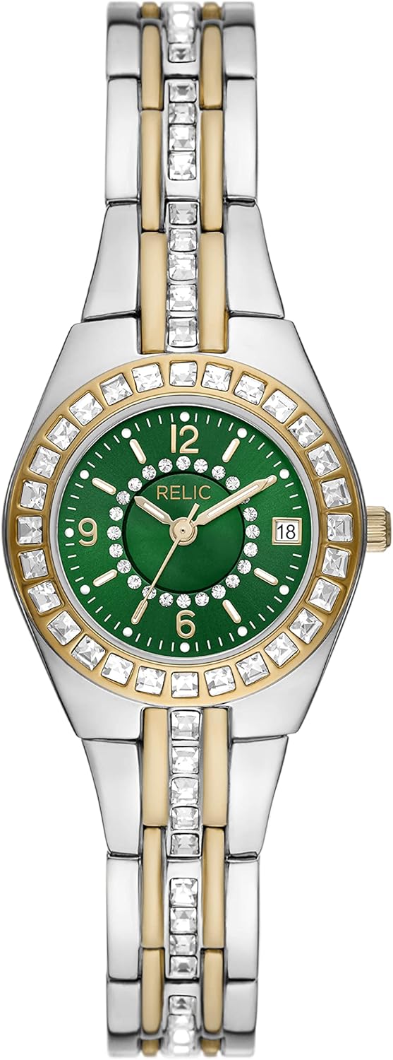 RELIC by Fossil Women's Queen's Court Three-Hand Date Silver and Gold Two-Tone Stainless Steel Bracelet Dress Watch (Model: ZR12652)