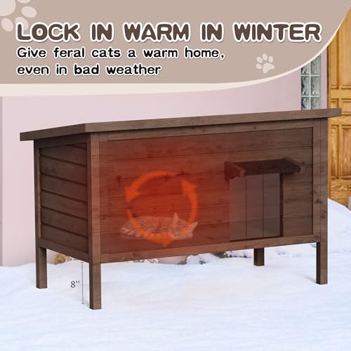 Outdoor Cat House Feral Cat Shelter Fully Insulated Outside Feral Cat Enclosure Wooden for Multiple Cats Possum Stray Condos Barn Cat Weatherproof Cathouse 34.4